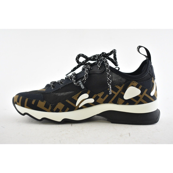 Fendi Freedom Logo Black Brown White FF Zucca Low Top Tie Trainer Sneaker 36.5 - Picture 7 of 11
